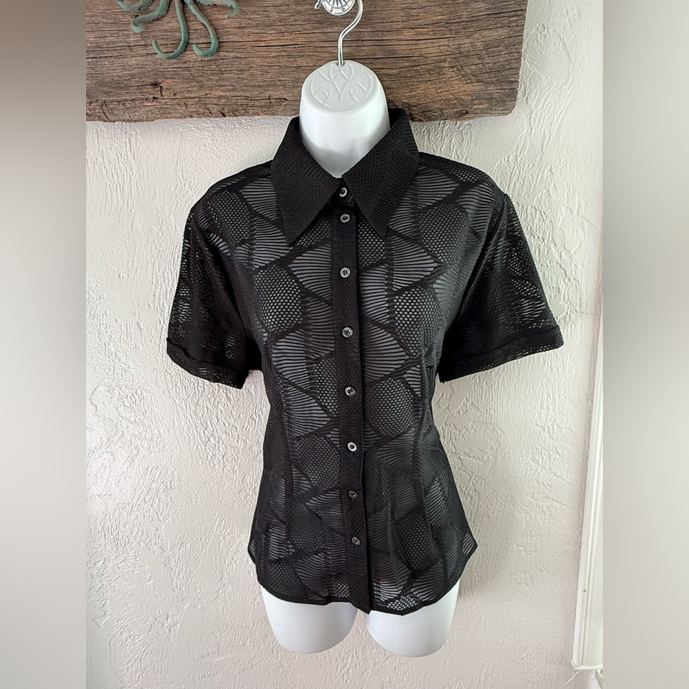 🖤 Tailor and Twirl Geometric Elegant Black Women's Top